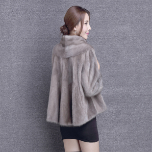 显瘦斗篷披肩款 反季 水貂整貂韩版 进口貂皮大衣女短款 外套 特价