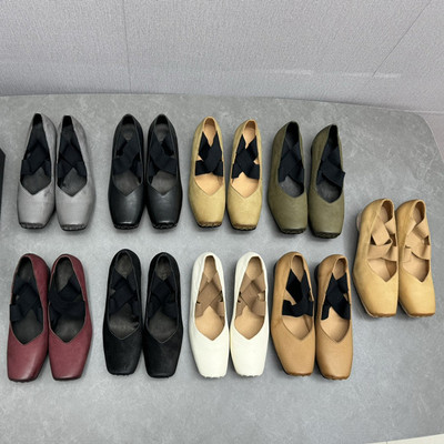 交叉绑带真皮芭蕾舞鞋浅口复古