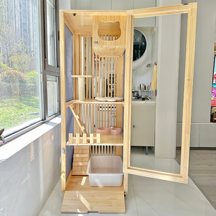 实木猫笼全景猫别墅猫爬架不占地小户型家用猫柜子猫屋一体猫砂盆