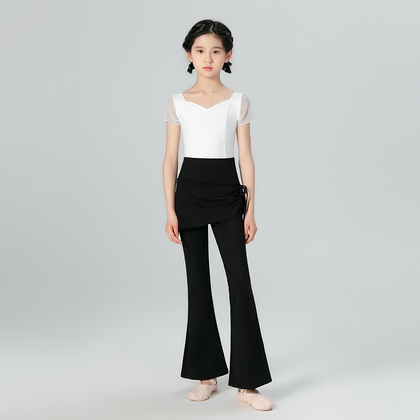 设计感假两件舞蹈套装儿童女黑色方领短袖瑜伽套装练功服芭蕾舞裤