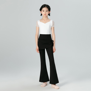 设计感假两件舞蹈套装儿童女黑色方领短袖瑜伽套装练功服芭蕾舞裤