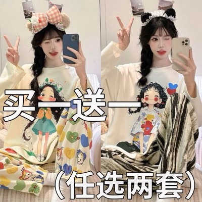 纯棉睡衣女春秋季2025新款长袖套头卡通甜美可外穿家居服套装夏天