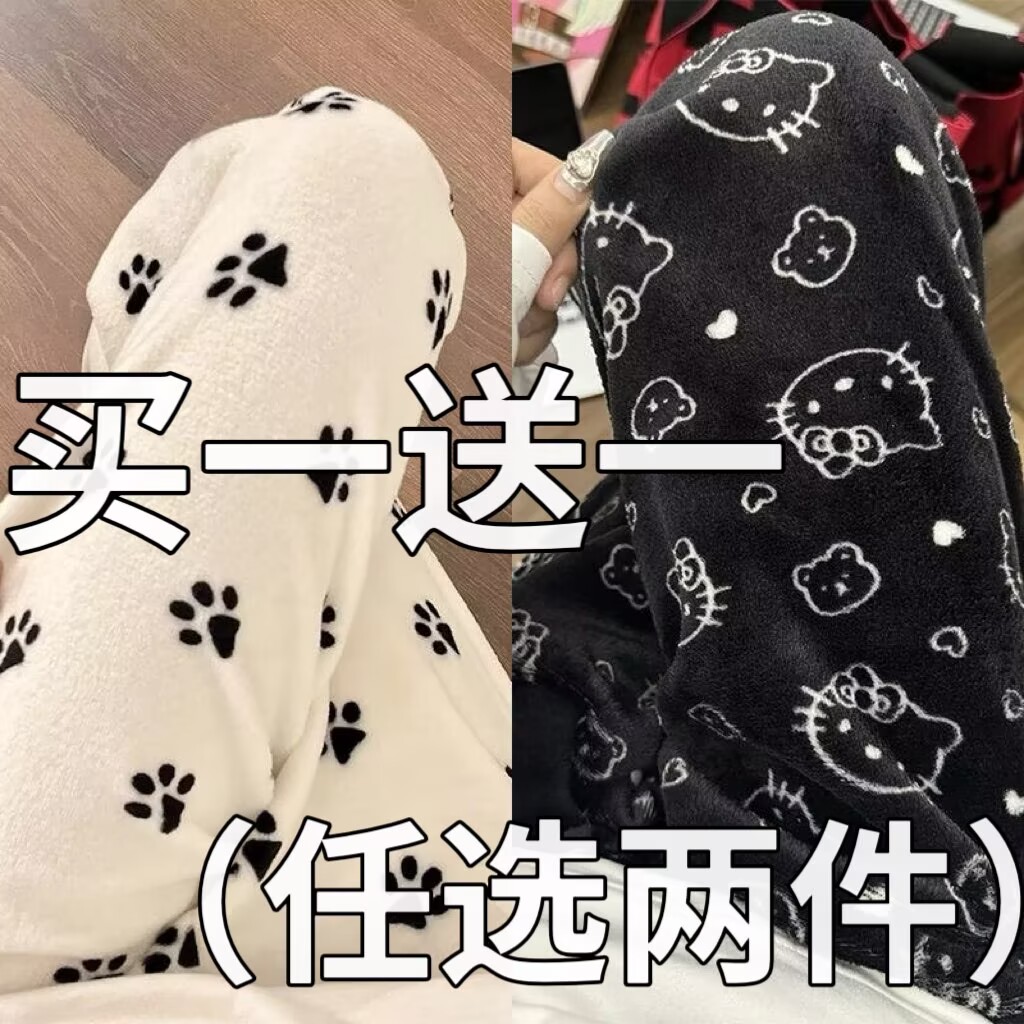 秋冬季法兰绒睡裤女士冬季卡通甜美少女保暖睡衣休闲珊瑚绒居家裤