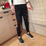 夏季新款男休闲小脚裤潮流韩版修身条纹社会精神小伙网红抖音P55，男装休闲裤，电商A270