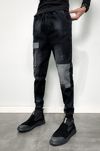 2025春夏款男士牛仔裤韩版修身小脚潮牌乞丐裤潮流百搭长裤子P55图片