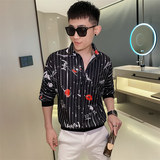 嘴唇衬衫男夏季新款冰丝薄款短袖帅气衬衣潮流痞帅网红上衣服P40，男装T恤，电商A270
