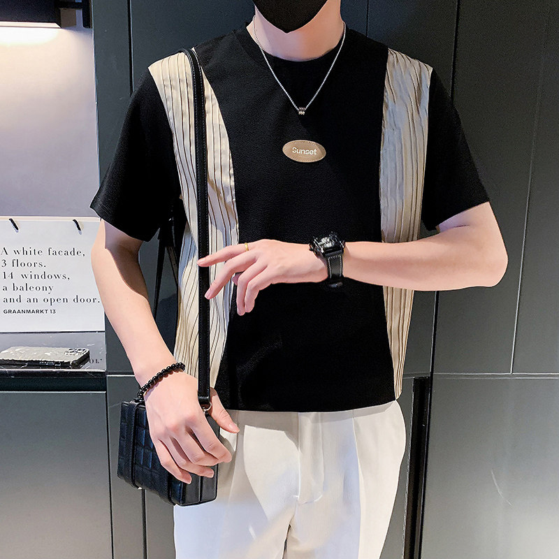 夏季男士t恤短袖半袖潮流休闲2025新款高级感痞帅男装P48,男装T恤,电商A270