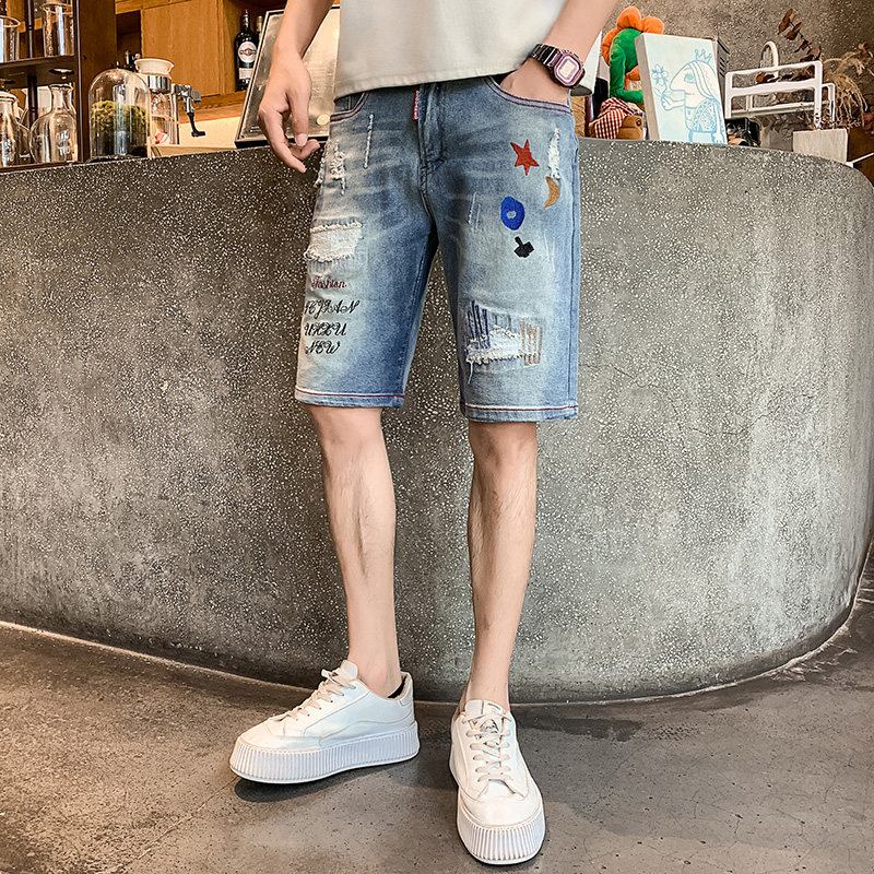 夏季男士短裤五分裤直筒牛仔潮流薄款破洞弹力NZ248-P50,男装牛仔裤,电商A270