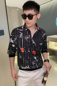 嘴唇衬衫男夏季新款冰丝薄款短袖帅气衬衣潮流痞帅网红上衣服P40图片