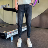 2025夏季男士牛仔裤修身弹力小脚裤黑色痞帅长裤高级感P50，男装牛仔裤，电商A270