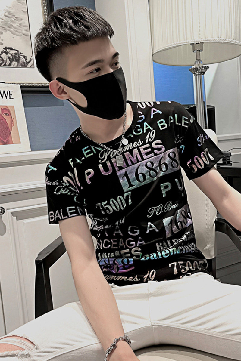 2025夏季男短袖t恤半袖潮流体恤修身网红衣服潮牌百搭黑AT46-P35,男装T恤,电商A270