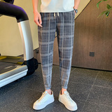 2025夏季男士休闲裤小脚裤修身格子九分裤潮牌痞帅AX278-P55，男装休闲裤，电商A270