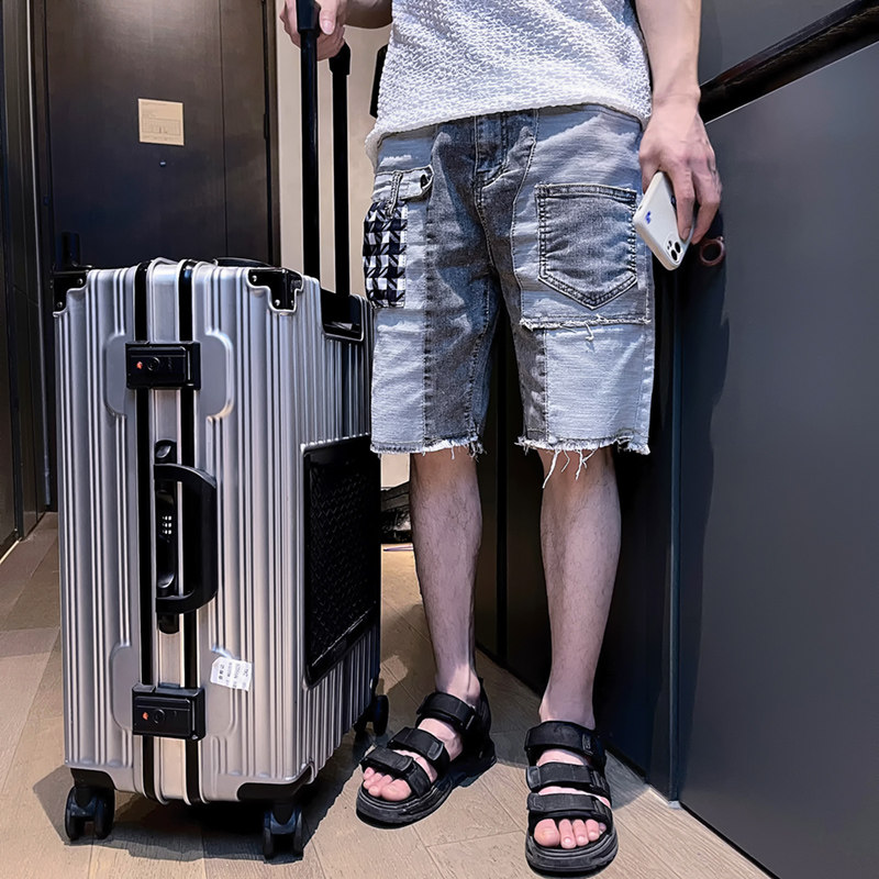 毛边马裤拼接夏季短裤潮流五分裤中裤年痞帅男士ins2022牛仔p48,男装牛仔裤,电商A270