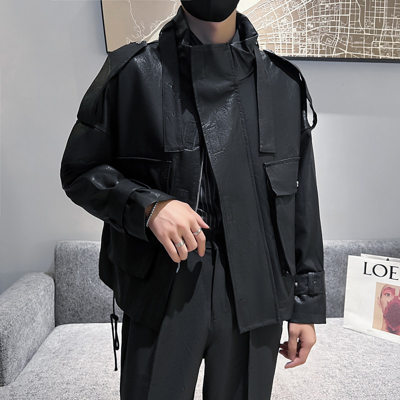 2025新款男士皮夹克潮牌皮衣痞帅暗黑工装外套雅痞p98图片