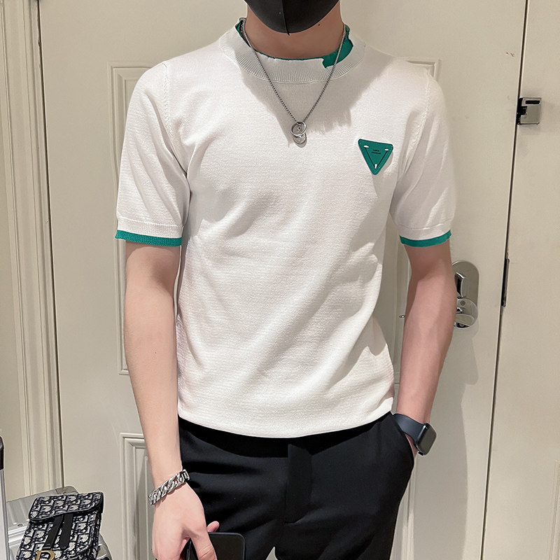 打底衫绿色体恤半袖t恤针织衫线衫潮牌毛衣搭配短袖男士帅气p48,男装T恤,电商A270