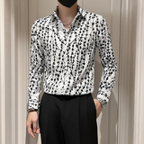 2025秋季男士长袖衬衫韩版修身发型师痞帅工作服绿色P55，男装衬衫，电商A270
