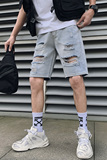 2025男夏季短裤韩版潮流牛仔裤五分裤破洞浅色5分裤网红NZ24-p40，男装牛仔裤，电商A270