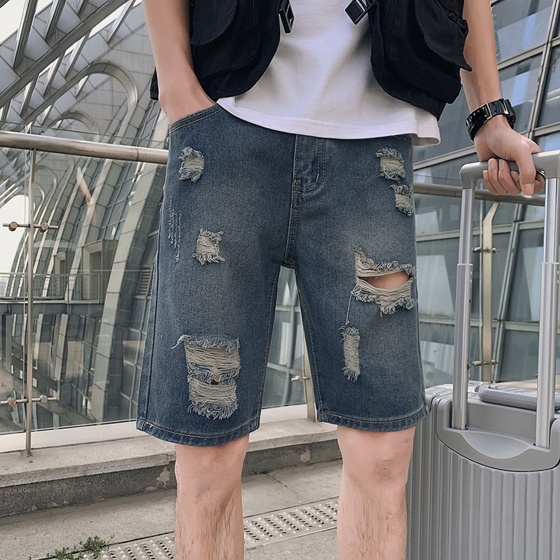 2025男夏季短裤韩版潮流牛仔裤五分裤破洞潮5分裤网红NZ23-p40,男装牛仔裤,电商A270
