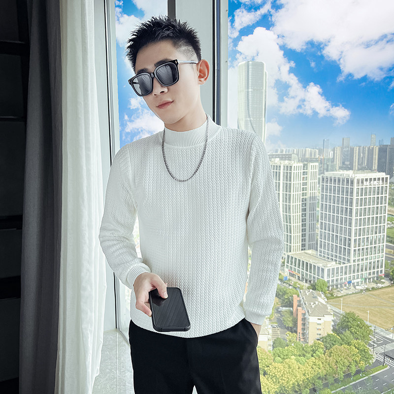 2025春秋季新款男士毛衣针织衫修身加厚打底衫半高领衣服MY03-p48图片