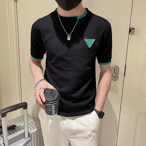 打底衫绿色体恤半袖t恤针织衫线衫潮牌毛衣搭配短袖男士帅气p48图片