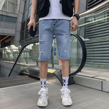 2025男夏季短裤韩版潮流牛仔裤六分裤破洞浅色七分裤网红NZ20-p45，男装牛仔裤，电商A270