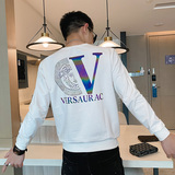 春秋款卫衣男生秋季秋衣圆领时尚反光长袖T恤字母外套小衫白色P55，男装T恤，电商A270