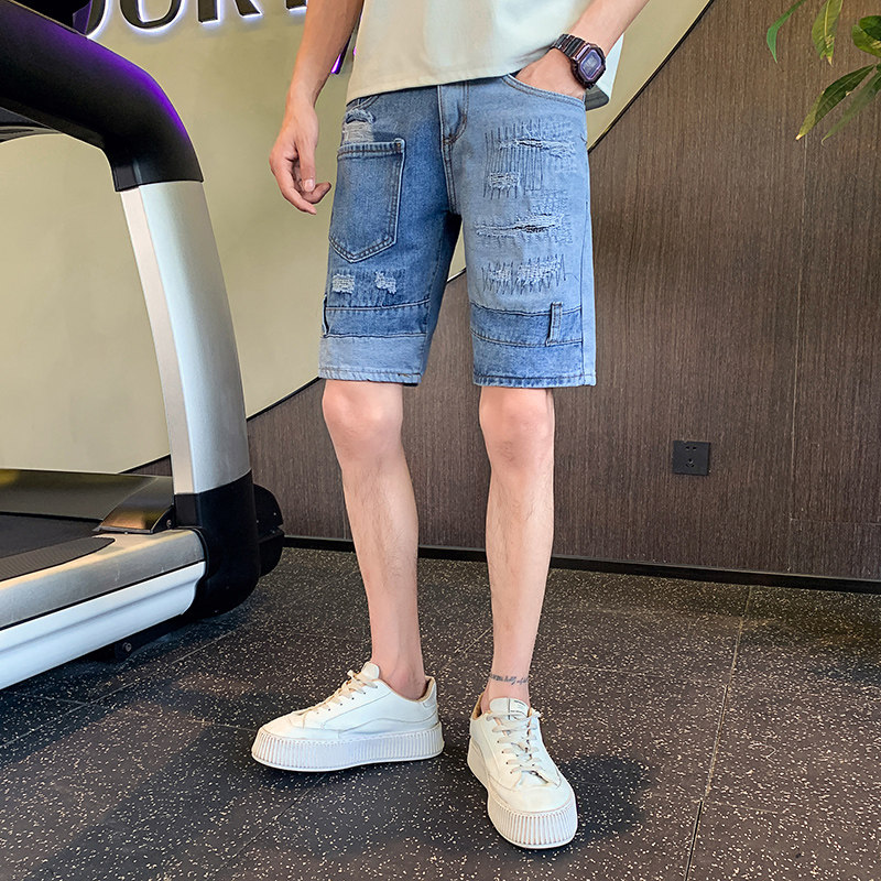 夏季男士短裤五分裤中裤牛仔潮流薄款破洞弹力2025夏季痞帅P45,男装牛仔裤,电商A270