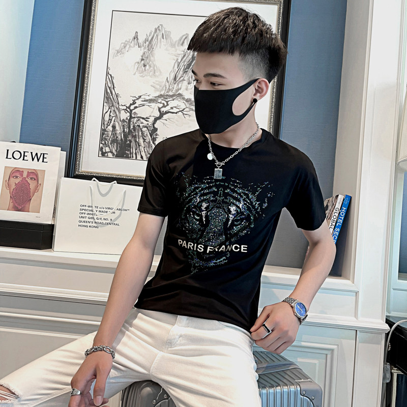 2025夏季男短袖t恤半袖潮流修身网红超火ins衣服潮牌百搭AT43-P38图片