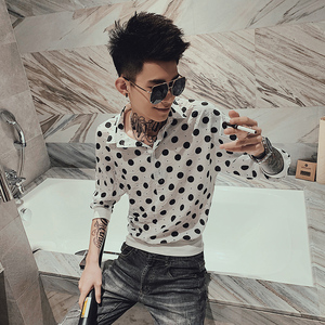 夏季薄款潮流男士衬衫韩版宽松圆点衬衣潮牌很仙的社会人精神小伙图片