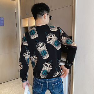 2025年秋季卫衣男春秋款痞帅印花潮流打底衫无帽上衣服炸街P50图片