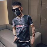 2025新款迷彩衣服短袖T恤男半袖体恤潮流韩版修身精神小伙帅气P38，男装T恤，电商A270