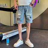 夏季男士五分裤中裤牛仔潮流薄款破洞乞丐裤男2023高级感P48，男装牛仔裤，电商A270