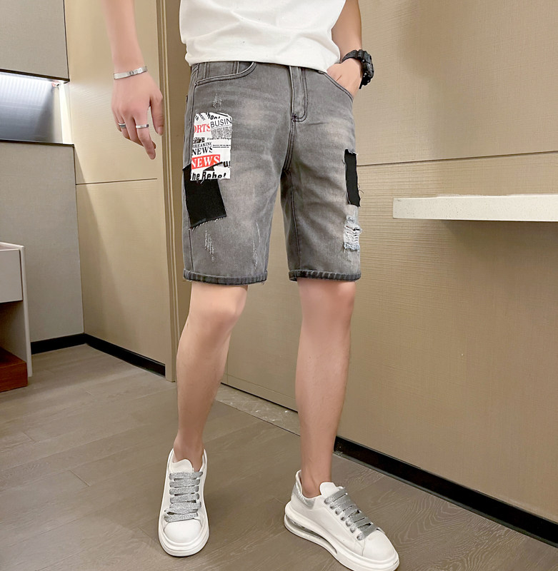 2025男夏季短裤韩版潮流牛仔裤五分裤破洞浅色5分裤青年-p48,男装牛仔裤,电商A270