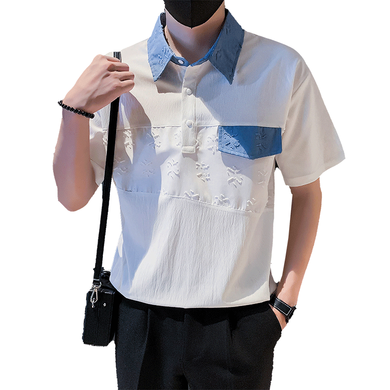 夏季男士t恤男装短袖修身半袖翻领潮流体恤polo衫高级感痞帅P48,男装T恤,电商A270