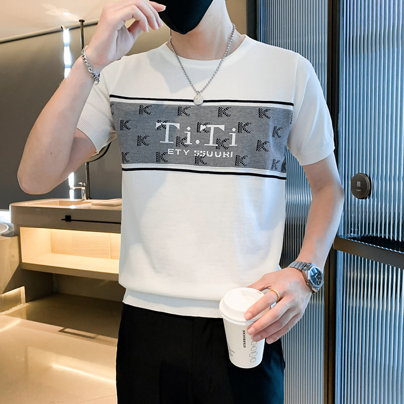 夏季男士t恤男装潮流圆领体恤2023痞帅短袖针织衫AT345-P48,男装T恤,电商A270