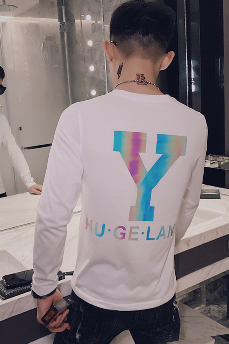 男长袖t恤修身潮流打底衫上衣服2025秋季新款韩版潮牌印花个性P40,男装T恤,电商A270