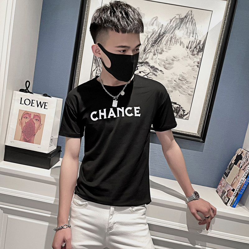 2025夏季男短袖t恤半袖潮流体恤修身网红衣服潮牌印花黑AT44-P38,男装T恤,电商A270