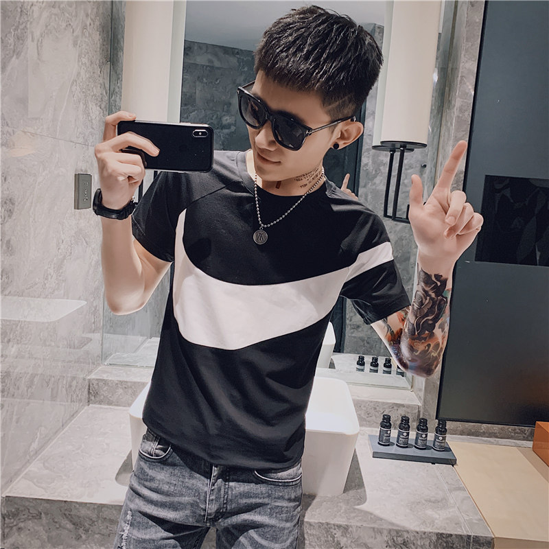 夏季短袖T恤男时尚修身潮流半袖衣服精神小伙网红潮牌ins百搭p35图片