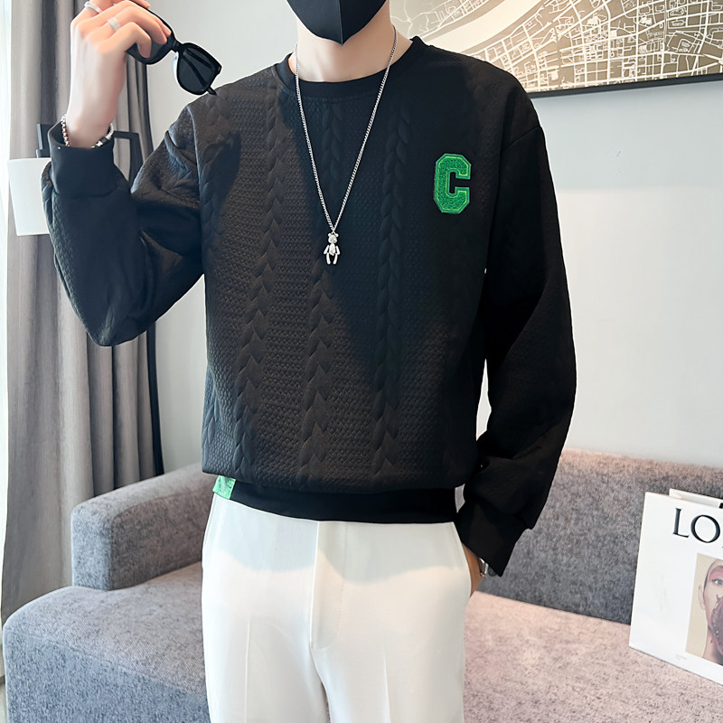 2025春秋季男士卫衣长袖套头休闲纯色痞帅休闲上衣服打底衫P38,男装T恤,电商A270
