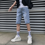 2025男夏季短裤韩版潮流牛仔裤六分裤破洞浅色5分裤网红NZ20-p45，男装牛仔裤，电商A270
