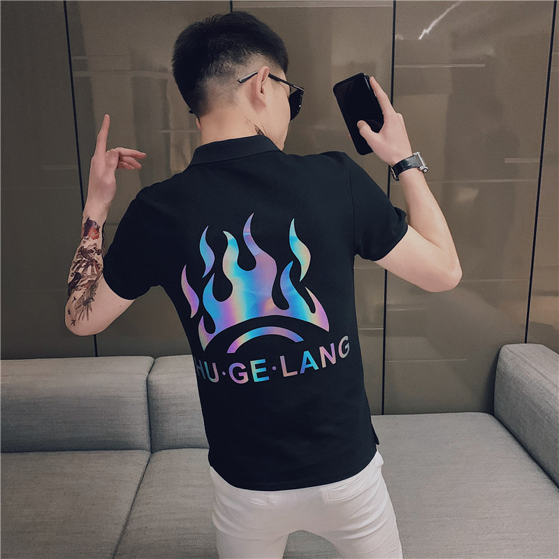 男士polo衫短袖紧身上衣服潮流韩版翻领t恤潮牌2025夏季修身P48图片