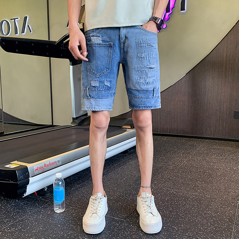 夏季男士短裤五分裤中裤牛仔潮流薄款破洞弹力2025夏季痞帅P45,男装牛仔裤,电商A270
