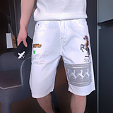牛仔ins破洞白色烫街潮五分裤短裤痞帅休闲裤夏季中裤钻男薄p55，男装牛仔裤，电商A270