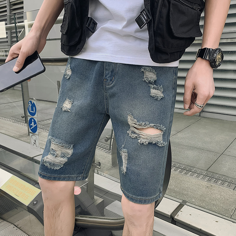 2025男夏季短裤韩版潮流牛仔裤五分裤破洞潮5分裤网红NZ23-p40图片