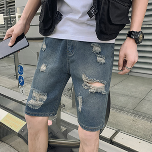 2025男夏季短裤韩版潮流牛仔裤五分裤破洞潮5分裤网红NZ23-p40图片