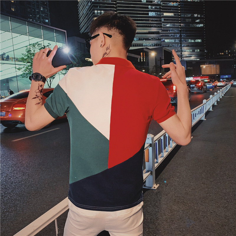 修身短袖韩版拼接2022潮流polo翻领有社会领潮小伙T恤夏季男P48,男装T恤,电商A270
