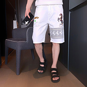 牛仔ins破洞白色烫街潮五分裤短裤痞帅休闲裤夏季中裤钻男薄p55图片