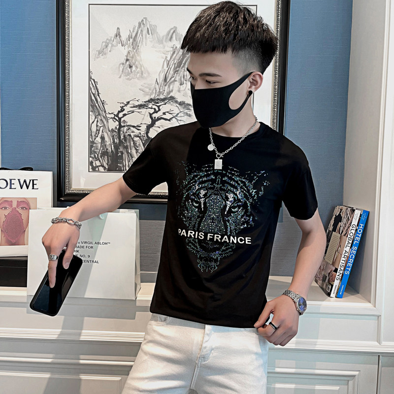 2025夏季男短袖t恤半袖潮流修身网红超火ins衣服潮牌百搭AT43-P38,男装T恤,电商A270