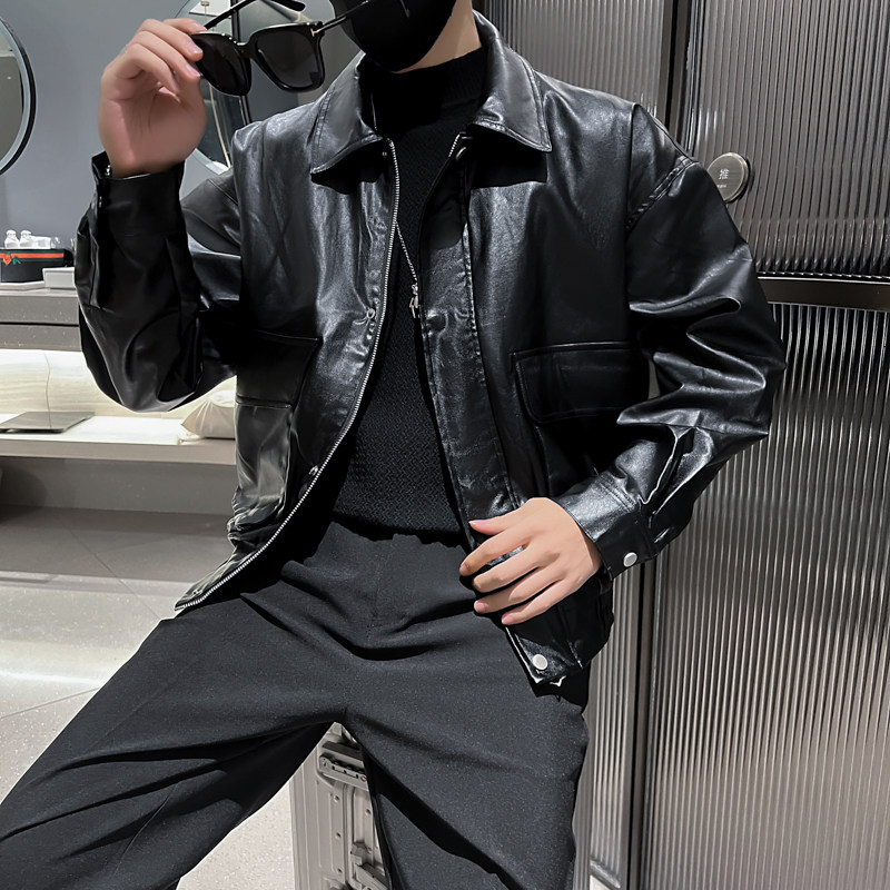 2025春秋季雅痞男士机车皮衣潮牌皮夹克外套翻领潮牌痞帅AP906-p8,男装夹克,电商A270