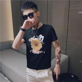 夏季短袖T恤衫男士修身印花潮流衣服潮牌时尚个性菊花精神小伙P38，男装T恤，电商A270